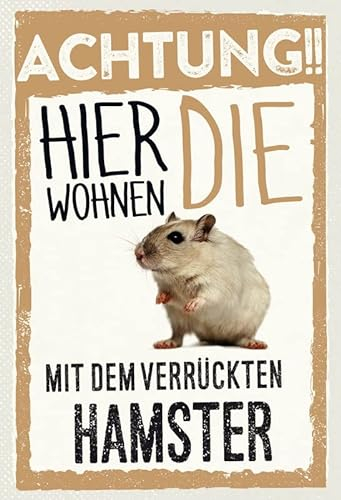 mrdeco Metall Schild 20x30cm gewölbt Tiere Achtung hier Hamster Deko Blechschild Tin Sign