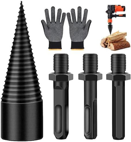 Norhogo Vite conica, spaccalegna per legna da ardere, Spaccalegna Trapano con 3 manici per trapano (Quadrato/Rotondo/Esagonale), in Trapano a Gradini Taglia-Legno,Spaccalegna Elettrico Legna 32