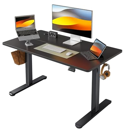 FEZIBO Bureau réglable en Hauteur électriquement, 100 x 60 cm Bureau Debout avec Commande à mémoire et Technologie Anti-Collision, Cadre Noir/Plateau Noir
