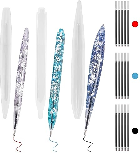 elthmpr 3 Pezzi Stampo per Penne, Stampi Resina Epossidica, Silicone Set Stampo in Silicone Resin Mold con 30 pz Ricariche per Fai da Te Stampo in Resina epossidica siliconica