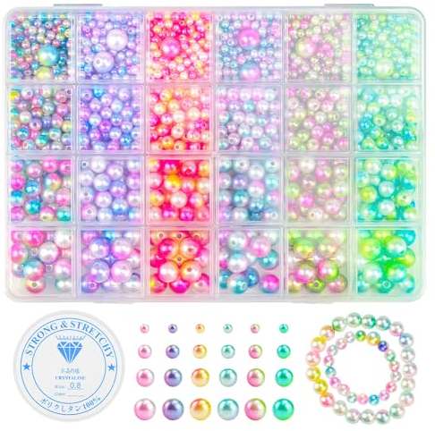 LIMITADA 1890 Bunte Perlen zum Auffädeln 4/6/8/10mm Perlen zum Basteln mit Loch Armbänder Selber Machen Armband für Perlen Auffädeln Perlen für Armbänder für DIY Armband Schmuck (colorful)