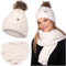 HEYO Damen Set Mütze Weiche Wintermütze mit Kunststoffbommel Leicht Winterschal Schal Halswärmer Bommelmütze Beanie Strickmütze gefüttert Winterset Damenschal (Ecru)