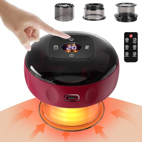 Emooncn 5 in 1 Electric Cupping Set Gua Sha Cupping Set with Remote 12 Adjustable Temperatures Vacuum Cupping Massager with Red Light for Body Reduce Muscle Pain with 3 Cups (Red)