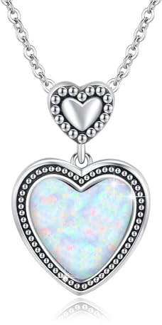 JFASHOP Opal Kette 925 Sterling Silber herz kette Damen Opal Anhänger Halskette Schmuck Geschenke für Frauen Kinder Mama Frau Freundin Tochter