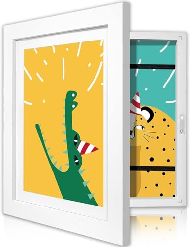 MJLOMJ A4 Bilderrahmen für Kinderzeichnungen - Aufklappbarer Kunstbilderrahmen, Frontöffnung zum leichten Wechseln, Befüllbarer Fotorahmen für Kreative Kinderkunst (Weiß)