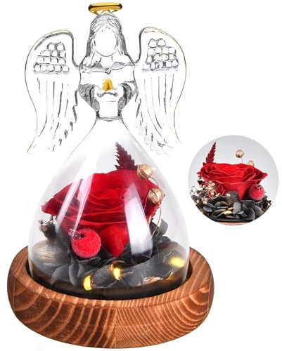 Regali per Lei, Rosa Stabilizzata Vera Rose Eterne Fiori Fatto a Mano in vetro con Luci LED per Donna Mamma Nonna Fidanzata, Regali per San Valentino Festa Della Mamma Compleanno Ringraziamento Natale