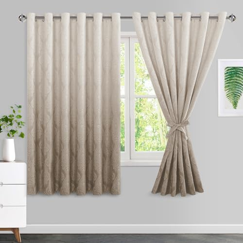JIUZHEN Ombre Verdunkelungsvorhänge für Schlafzimmer, Damast-Muster, wärmeisoliert, energiesparend, Ösenvorhänge für Wohnzimmer, Farbverlauf, Fenstervorhang, 2er-Set, 178 x 160 cm lang, Taupe