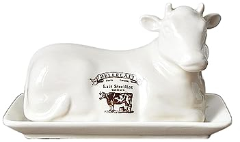 MIFANI Beurrier Assiette à Fromage Beurre Forme de Vache Créative Style Européen Table Beurrier avec Couvercle Plat à Pain Plat à Pâtisserie Conteneur de Beurre Stockage