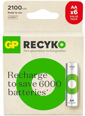 GP Batteries ReCyko 2100 AA Pencil Ni-MH Akku-Batterie, 1.2 Volt, 6er Karte