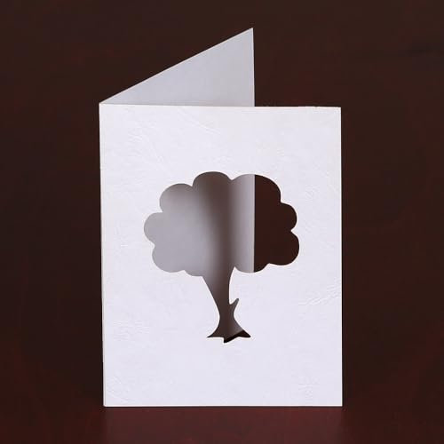 Biglietto bianco per passepartout, formato DIN B6, effetto pelle, confezione da 100 pezzi, motivo passepartout: albero deciduo