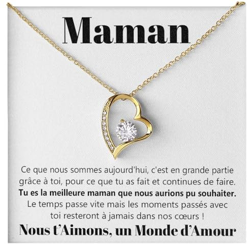 Collier pour femme Maman Or Argent, Mère Idées cadeaux pour elle Anniversaire de mariage, Anniversaire ou Noël - Coffret avec dédicace comprise (Or - Maman 2)