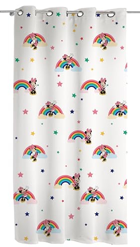 Minnie Mouse Vorhang mit Ringen, Vorhang für Kinderzimmer, Vorhang für Innenräume, 140 x 290 cm, Disney, offizielles Produkt, Einzelpaneel
