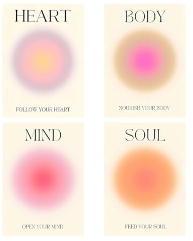 4 Stück Aura Poster Set, Positive Aura Poster für Zimmer Bilder Body Mind Soul Heart Aesthetic Style Canvas Wall Art Paintings Abstract Wanddeko Pictures Aesthetic Wanddekoration
