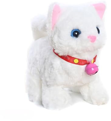 ISAKEN Jouet électrique interactif en Peluche pour Chat Qui Marche, aboie et Queue, poupées en Peluche réalistes pour Chaton, Filles, garçons et Filles âgés de 3, 4, 5, 6 Ans