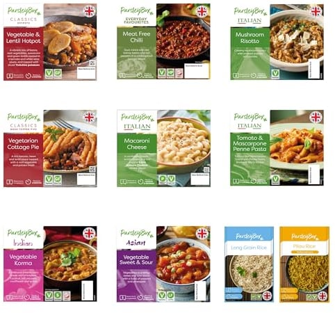 Vegetarian Ready Meals (8 Meals + 2 Sides) Microwavable Long-Life Ready Meal Deal