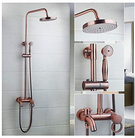 sjdoPulse Roségoldenes Duschsystem Mit Warm- Und Kaltwasser-Duscharmatur-Set, Multifunktionales Einhand-Duschkombinationsset Mit Duschkopf, Handbrause, Drehbarem Wannenauslauf