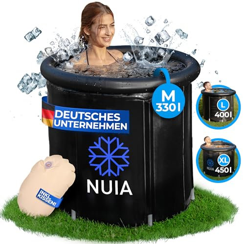 NUIA Premium Eisbad 2.0 330L (75 cm Ø) M Komplettset, Kryotherapie Eis Bad für Sportler & Anfänger, Eistonne mit 5 Isolierschichten Eis Tonne (M)