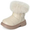 MK MATT KEELY Stivali Neve Bambina Scarpe Invernali Impermeabili Stivaletti Pelle PU con Suola Antiscivolo in Gomma,Beige,EU 26(CN28)