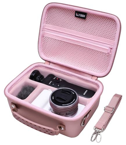 LTGEM Kameratasche kompatibel mit Sony Alpha ZV-E10 / ZV-1F / ZV-1 / ZV-1 II Vlog-Kamera mit Schultergurt von LTGEM, passend für Vlogger-Zubehör-Kit Stativ und Mikrofon, Roségold