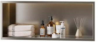 Duschnische ohne Fliesen, Badezimmerregal mit Edelstahleinsatz, wasserdichte einlagige Badezimmernische zur Aufbewahrung von Bad/Shampoo/Toilettenartikeln (grau, 70 x 28 x 12,5 cm)