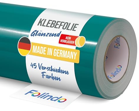 FOLINDO Möbelfolie selbstklebend Glanz Vinyl - langlebige Möbel Klebefolie 054 Türkis 5 m x 31,5 cm - Klebefolie Küche - selbstklebende Folie Möbel - moderne Schrankfolie versch. Größen