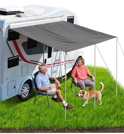 Ezcasch Wohnwagen Sonnensegel 400x240cm Markise für Wohnmobil, Wohnmobilmarkise Set mit Sonnenschutz und Wasserdichtung inkl. Stangenx3, Kederx2 usw.