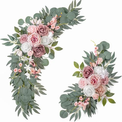 Mokylor 2 fiori ad arco di nozze, fiori di rosa artificiali, festoni con rose finte, festoni floreali per cerimonia di benvenuto, festoni per feste, ricevimenti, sfondo per composizioni floreali