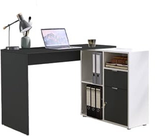 BMG Möbel Eckschreibtisch Leni, Homeoffice Schreibtisch (Anthrazit/Weiß)