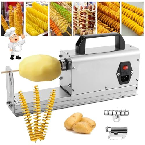 Cortador de papas en espiral, cortador de papas retorcido, cortador de papas eléctrico 3 en 1, cortador de papas en espiral, cortador de verduras de acero inoxidable más grueso con mango