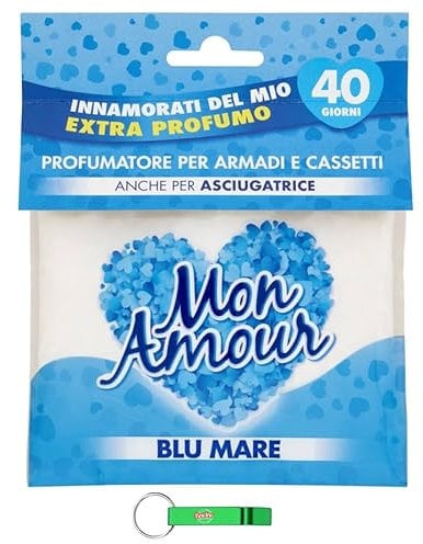 5 X Paglieri Mon Amour Blu Mare Sacchetti Profumati – Sacchetti profumati – Deodorante per piccoli spazi, guardaroba, cassetti 12 g + portachiavi Beni Culinari