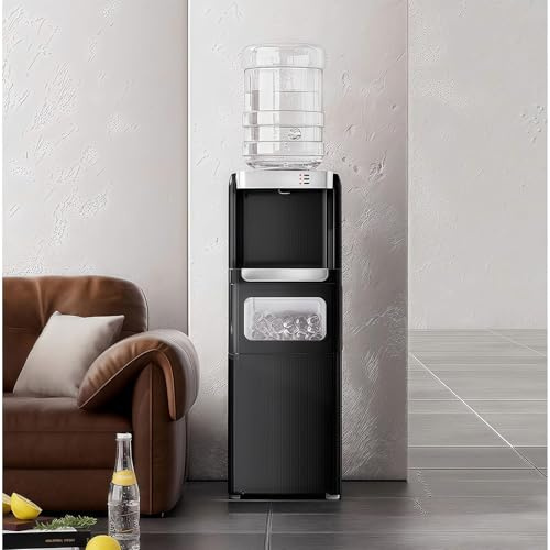 SAYEYBU Water Dispenser with Ice Maker Function, Top Loading Hot and Cold Water Cooler for 5 Gallon Bottle, Includes Child Safety Lock, Water Machine for Home, Office, Garage,Black