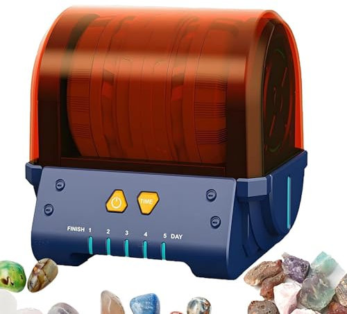 DOJBK Rock Tumbler Machine Electric, Jewelry Polishing Machine Tumbler, 5 Day Timer Buttons, Includes Partition Cover & Glue Barrel, Hide Rolling Wheel, for Diy Crystals snd Gemstones
