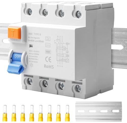 Behogan FI Schutzschalter Typ B 40A 30mA 4-Polig, R80-4P-40A-30mA- TypeB, Fi Schalter 4 Polig 40A 30ma Typ B,Fi Schutzschalter 40A 30mA 4 Polig, Automatische Sicherung für elektrischen Schutz