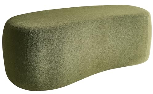 Modern Upholstered Boucle Stool Pouffe Accent Solid Pattern Green Bayard