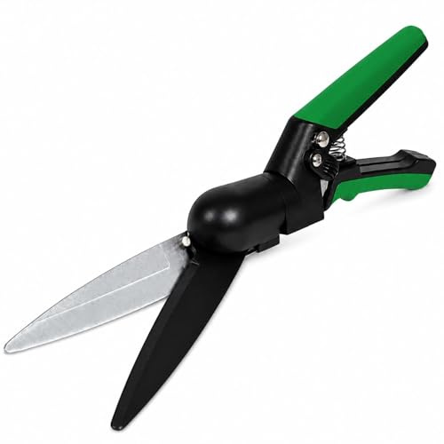 GOOGO Grasschere, Rasenschere mit 180° Drehbarem Schneidkopf, Handgeführte Rasenkantenschere mit SK5 Kohlenstoffstahlklingen, Teflon Antihaftbeschichtung und Sicherheitsverriegelung (33.5cm Länge)