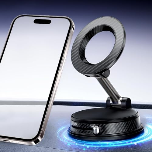 Vakuum Handyhalterung Auto für Mag-safe Autohalterung, 2026 Handy Halterung Auto Vakuum Saugnapf 20X N56 Magnete 360° Drehbar Hitzebeständig für Küche KFZ Lederstruktur iPhone 17 Pro Max 16 15 14