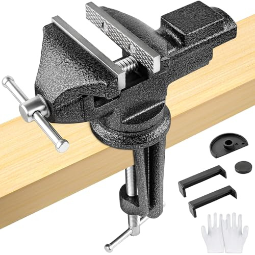 Bench Vise 3 Inch, Table Vise with Built-In Anvil and 360° Swivel Base