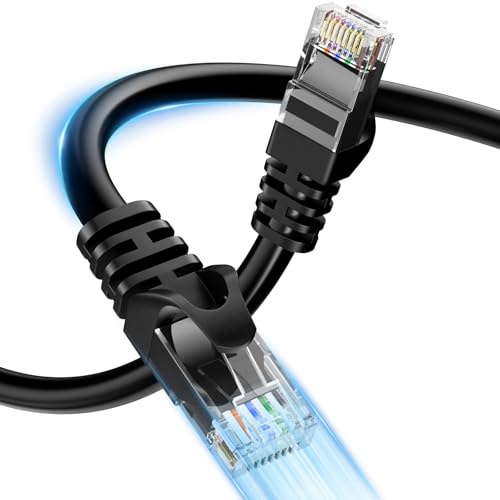 Cmezevi Cavo Ethernet Cat6 5M, Flessibile in Rame Nudo 24AWG, Cordoncino di Collegamento LAN UTP RJ45 Rotondo Nero Alta Velocità 10Gbps 550MHz per Streaming, Home Office, Router, Modem, Server, PC