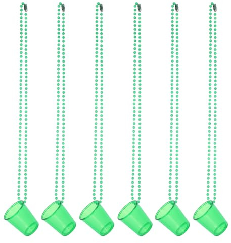 BRIGHTFUFU Green Shot Glass Necklace 6pcs Reusable Party Drinkware | Mini Beaded Drink Cups for Themed Events, Novelty Beads Necklace, St Paddys Day