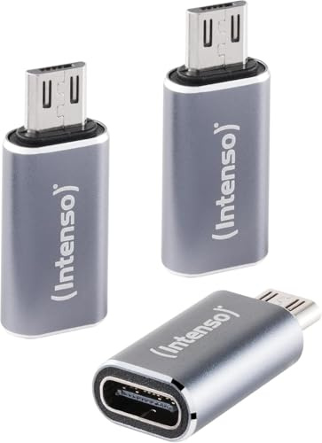 Intenso 3X USB-C zu Micro-USB Adapter C480M, High-Speed OTG Stecker, Grau | Robustes Aluminiumgehäuse, Datenübertragung bis 480 Mbit/s, Laden mit 2A, Set für Smartphone, Tablet und Festplatte