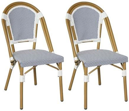 Rebecca Mobili 2er Set Stapelstühle, Gartenstühle für Außenbereich, Blau Weiß, Aluminiumgestell – Maße HxBxT: 85 x 46 x 57 cm – Art. RE7263