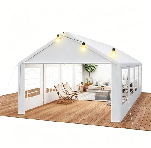 VA-Cerulean Partyzelt 4x8m Weiß, Wasserdicht UV-beständig Stabil, PE-Plane Pavillon, 8 Abnehmbaren Seitenwänden mit Fenstern, Verzinktes Stahlgestänge, für Garten, Party, Hochzeit