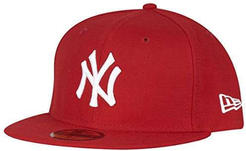 New Era Men's MLB Basic NY Yankees 59Fifty Fitted Baseball Cap, Red (Scarlet), Medium (Manufacturer Size:714)