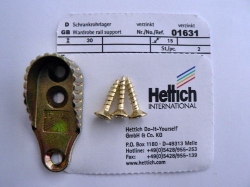 Hettich Schrankrohrlager für ovale Schrankrohre 15/30 mm, gelb-verzinkt, 2 Stück, Artikelnr. 1631