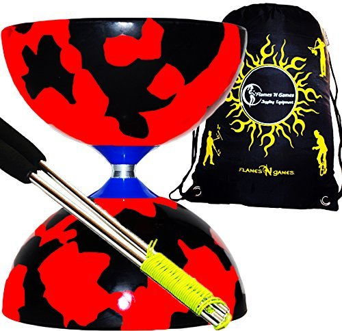Profi-Diabolo-Set Jester, Schwarz / Rot, inkl. Aluminiumstäbe, Schnur und Transporttasche