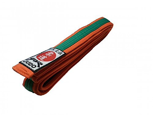 Judogürtel orange-grün Mittelstreifen mit Judo-Label (300)