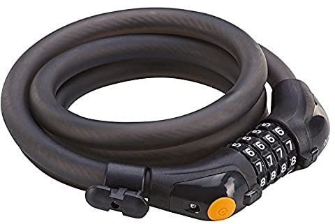 Prophete Zahlen-Spiralkabelschloss Schwarz 150 cm – 4-Zahlen-Kombination mit LED-Beleuchtung, Frei kodierbar, Halter für Rahmenrohr, Ø 12 mm, Fahrrad Diebstahlschutz