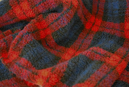 Kunstpelz Sherpa Fleece Stoff Blau Blackwatch - Rot Blau Blackwatch, 1Mtr - 150cm x 100cm