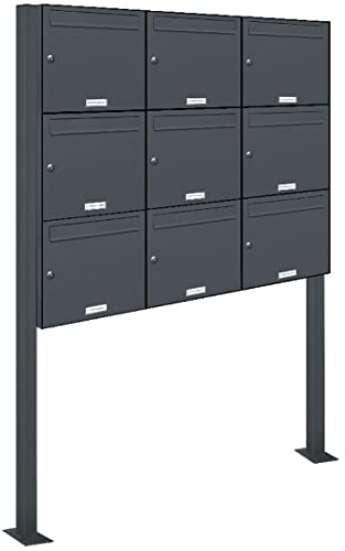 AL Briefkastensysteme 9er Standbriefkasten in Anthrazitgrau RAL 7016 als 9 Fach Briefkastenanlage DIN A4 in Postkasten Briefkasten Design modern