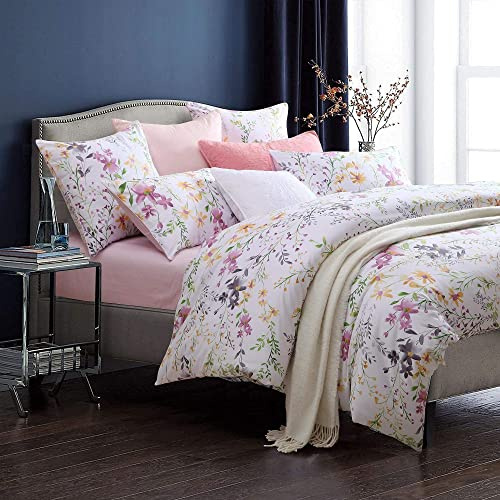 Brandream Parure de lit 3 pièces avec Housse de Couette pour très Grand lit 100% Coton égyptien Doux et Luxueux 800 Fils au Pouce carré - Imprimé Fleurs - Blanc, Rose, Violet